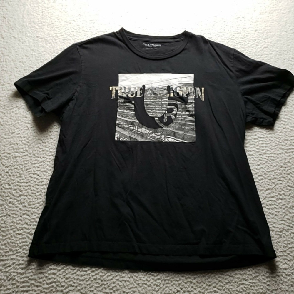 True Religion Shirt Mens 3XL Black Horseshoe Logo Graphic Tee Tagless Jersey